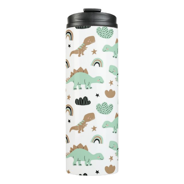 Garrafa Térmica Padrão de Dinossauro Verde da Casa Verde (Frente)