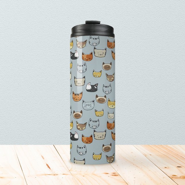 Garrafa Térmica Padrão de Doodle do Rosto de Gato (Cat Face Doodle Pattern Thermal Tumbler)