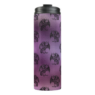 Garrafa Térmica Padrão de Dragão com Brilho Preto e Roxo Vintage