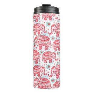 Garrafa Térmica Padrão de Elefante Étnico Vermelho