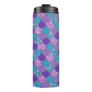 Garrafa Térmica Padrão de escalas de sereia coloridas da gliteria
