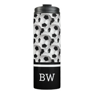 Garrafa Térmica Padrão de esfera de futebol branco preto monograma