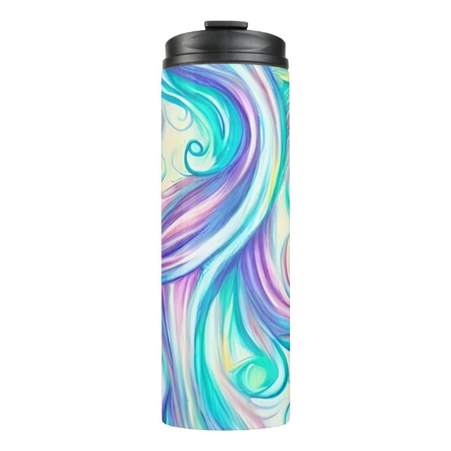 Garrafa Térmica Padrão de espirais e espirais de ondas azuis (Frente)