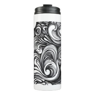 Garrafa Térmica Padrão de espiral preto e branco