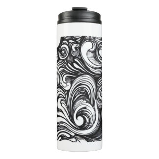 Garrafa Térmica Padrão de espiral preto e branco