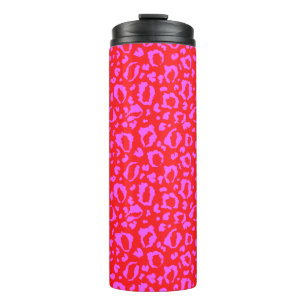 Garrafa Térmica Padrão de Estampa de Leopardo Rosa e Vermelho