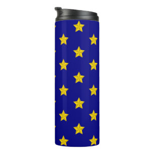 Garrafa Térmica Padrão de Estrelas Douradas, Azul Marinho, Exclusi