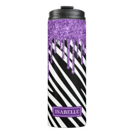 Garrafa Térmica Padrão de faixa de zebra com gota de brilho roxo