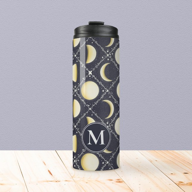 Garrafa Térmica Padrão de Fases da Lua Celestial (Moon Phases Pattern Monogram Tumbler)