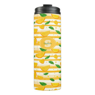 Garrafa Térmica Padrão de Fatia Laranja com Folhas Verdes