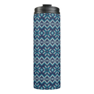 Garrafa Térmica Padrão de Faux Knit de Suéter de Neve Azul e Bra