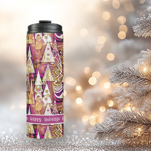Garrafa Térmica Padrão de Feliz de Natal Dourada magenta nº 25 ID1