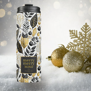 Garrafa Térmica Padrão de Feliz de Natal Dourado preto nº 21 ID100