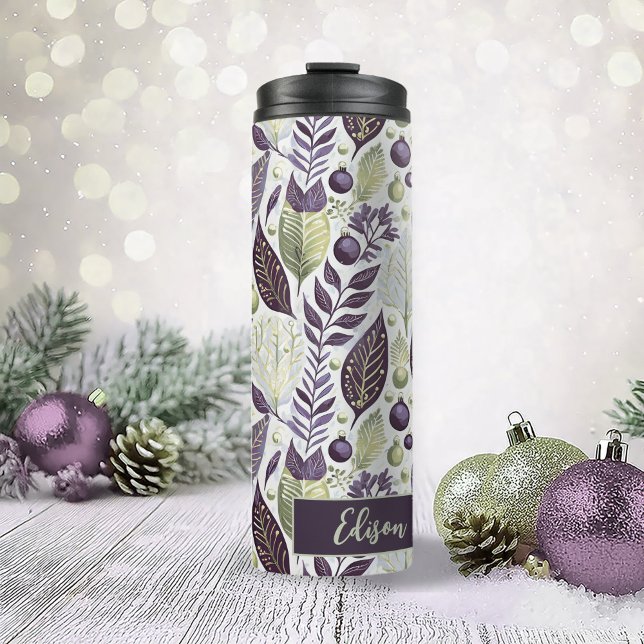 Garrafa Térmica Padrão de Feliz de Natal Verde Roxo nº 21 ID1009 (Criador carregado)