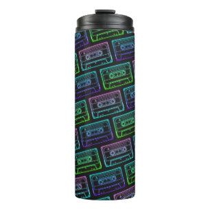 Garrafa Térmica Padrão de Fita Cassete Neon Azul Verde Retro