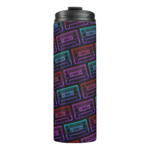 Garrafa Térmica Padrão de fita cassete Neon Rosa Vermelho Retro