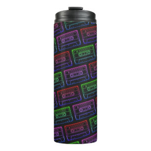 Garrafa Térmica Padrão de Fita Cassete Neon Vermelho Verde Retro