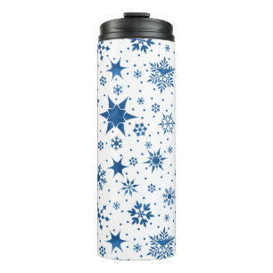 Garrafa Térmica Padrão de Floco de Neve Azul