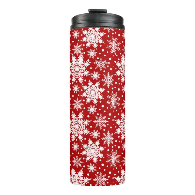 Garrafa Térmica Padrão de Floco de Neve Branco de Natal (Frente)