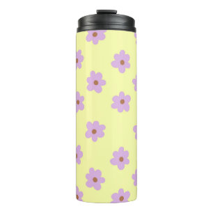 Garrafa Térmica Padrão de Flor Amarelo Púrpura Y2K do Hippie Retro