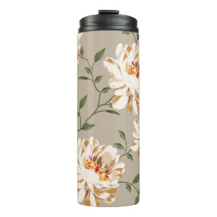 Garrafa Térmica padrão de flor castanha alheia no fundo azul