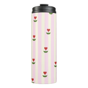 Garrafa Térmica Padrão de Flor de Coração Doce – Listras Rosa Suav