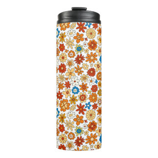 Garrafa Térmica Padrão de Flor de Cores Retrô