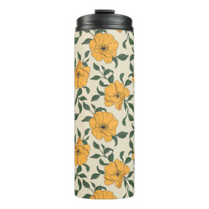 Garrafa Térmica Padrão de Flor de Papoila Laranja