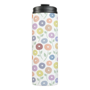 Garrafa Térmica Padrão de Flor Difusa Pastéis em Branco