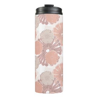 Garrafa Térmica Padrão de Flor Dourado rosa