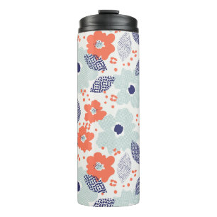 Garrafa Térmica Padrão de Flor Moderno Laranja e Azul