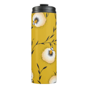 Garrafa Térmica padrão de flor sem descontinuidades em amarelo abs