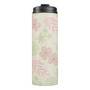 Garrafa Térmica Padrão de Flor Verde Rosa bege Retroativo Y2K 70s