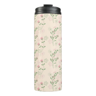 Garrafa Térmica Padrão de Flor Verde Rosa Y2K 70s Rosa Verde