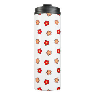 Garrafa Térmica Padrão de Flor Vermelho Cor-de-Pink Padrão Branco