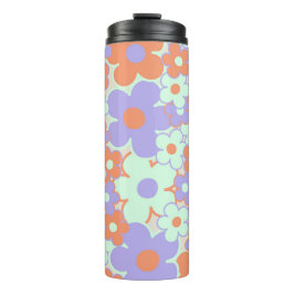 Garrafa Térmica Padrão de Flor Y2K 70s - Verso Púrpura Laranja Azu