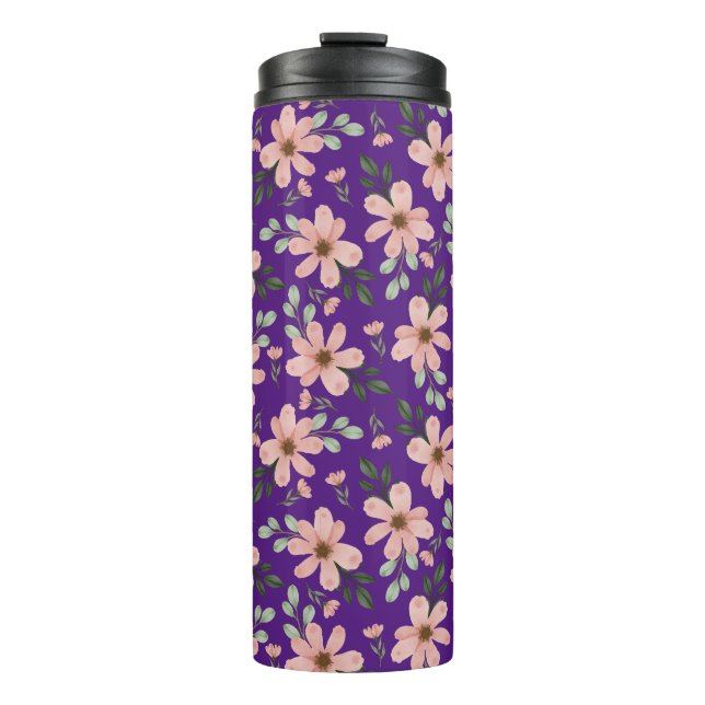 Garrafa Térmica padrão de flores de aquarela rosa (Frente)