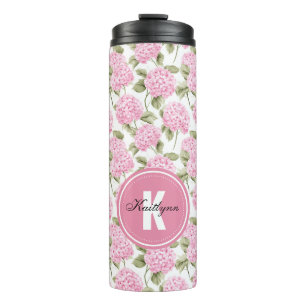 Garrafa Térmica Padrão de Flores de Hidrangea Rosa Elegante com Mo