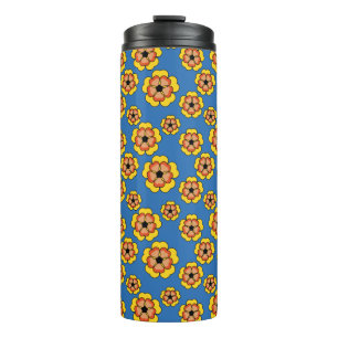 Garrafa Térmica Padrão de Flores de Laranja Amarelo
