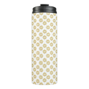 Garrafa Térmica Padrão de flores douradas elegantes, branco