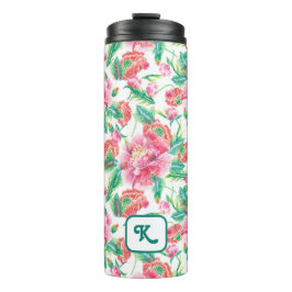 Garrafa Térmica Padrão de Flores Rosa Brilhante