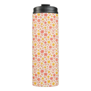 Garrafa Térmica Padrão de flores rosa e amarela