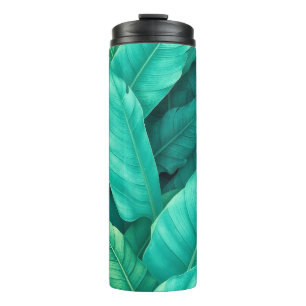 Garrafa Térmica Padrão de Folha Tropical Verde Vibrante