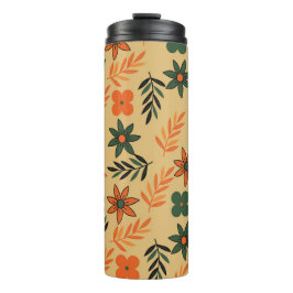 Garrafa Térmica Padrão de Folhas Florais de Flores da Vintage 70s