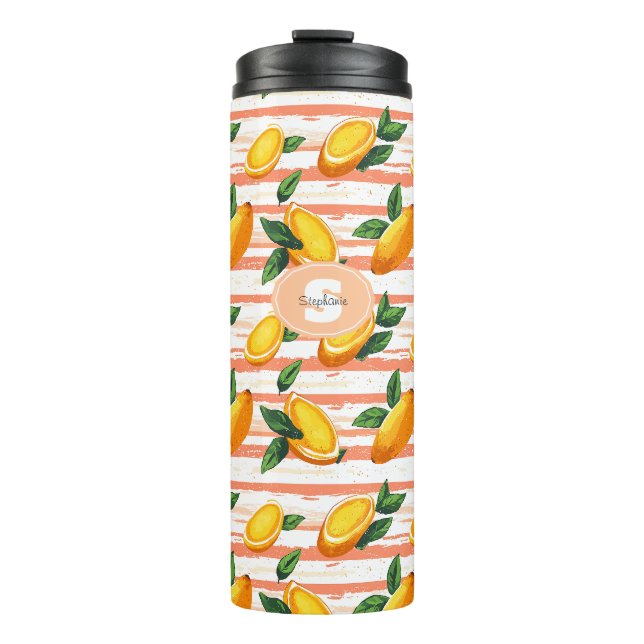 Garrafa Térmica Padrão de Fruta de Mango com Folhas Verdes (Frente)