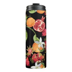Garrafa Térmica Padrão de Frutas Tropicais. Backgroun Exótico