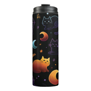 Garrafa Térmica Padrão de Gato Celestial Mágico com Luas