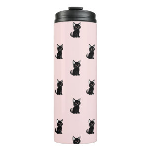 Garrafa Térmica Padrão de Gato Preto Fofo em Rosa Pastel