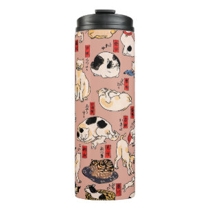 Garrafa Térmica Padrão de Gato Ukiyo-e Japonês Vintage: Kuniyoshi