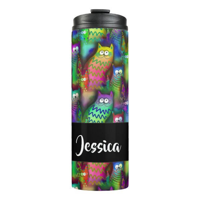 Garrafa Térmica Padrão de gatos gradiente coloridos (Frente)